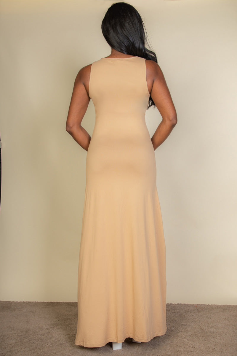 Plunge Neck Thigh Split Maxi Dress – Wholesale Capella Apparel