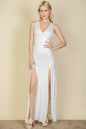 Plunge Neck Thigh Split Maxi Dress - Capella Apparel