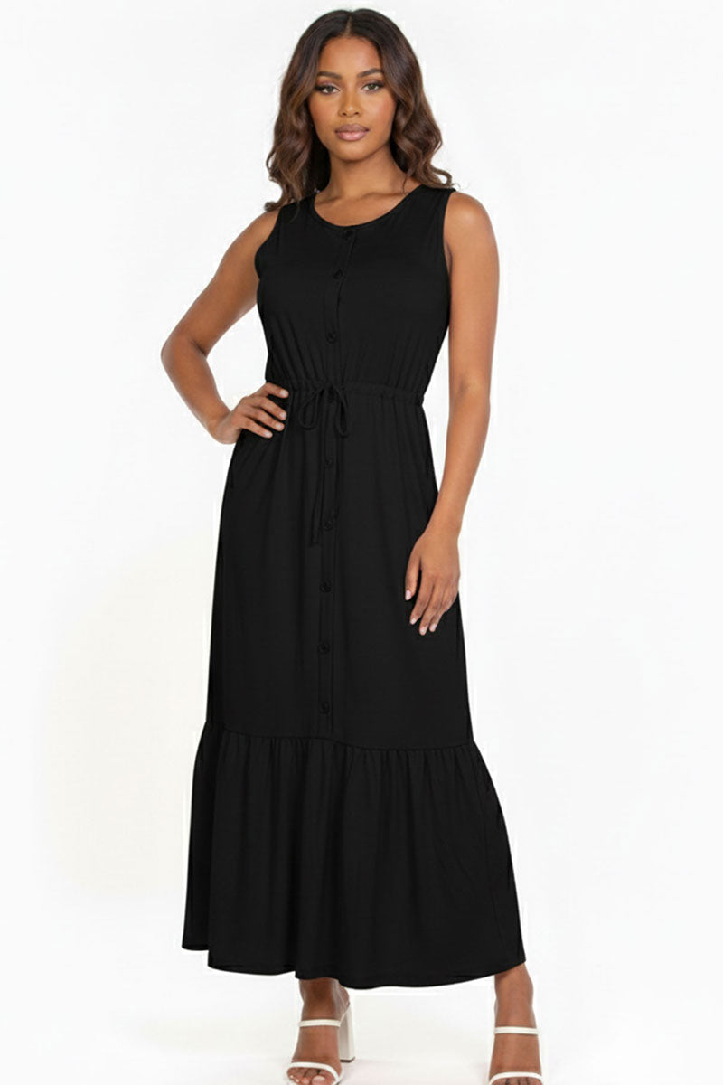 button down maxi dress sleeveless Front Tie Waist color_group:Blue COLOR:TOMATO RED Designed for comfort and Cozy Vintage Dress -