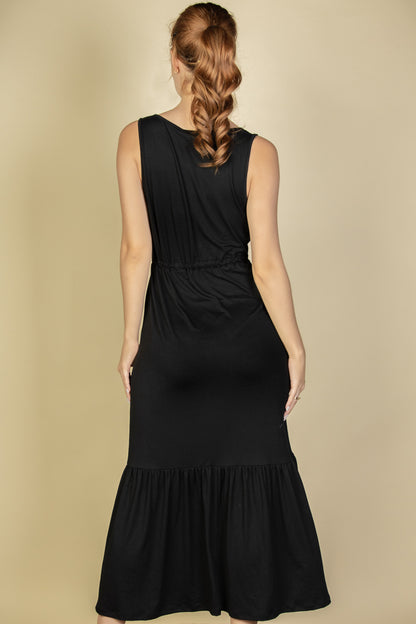 Button Front Tie Waist Sleeveless Maxi Dress - Capella Apparel