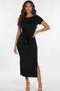 Tie Front Short Sleeve Side Slit Dress