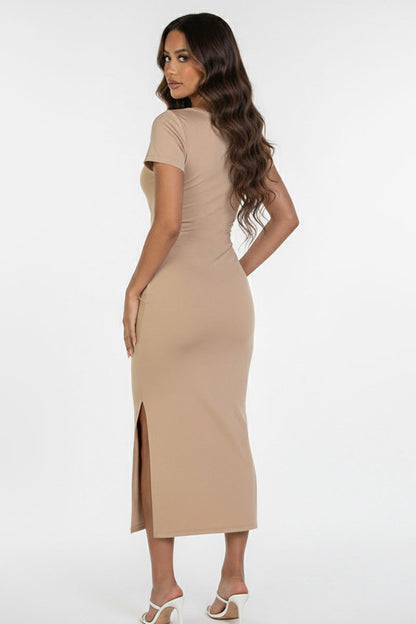 Tie Front Short Sleeve Side Slit Dress