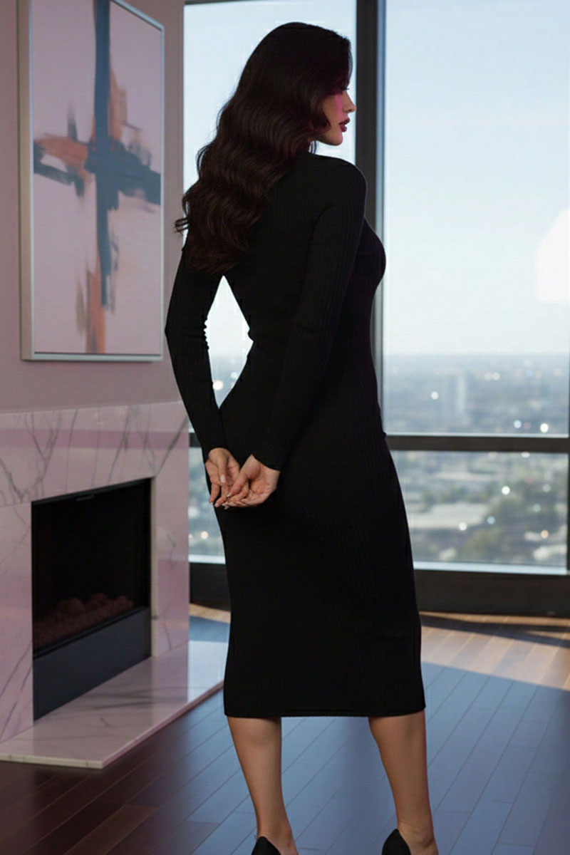 Ribbed Mock Neck Long Sleeve Bodycon Midi Dress – Wholesale