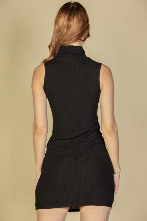 Ribbed Turtle Neck Sleeveless Bodycon Mini Dress - Capella Apparel