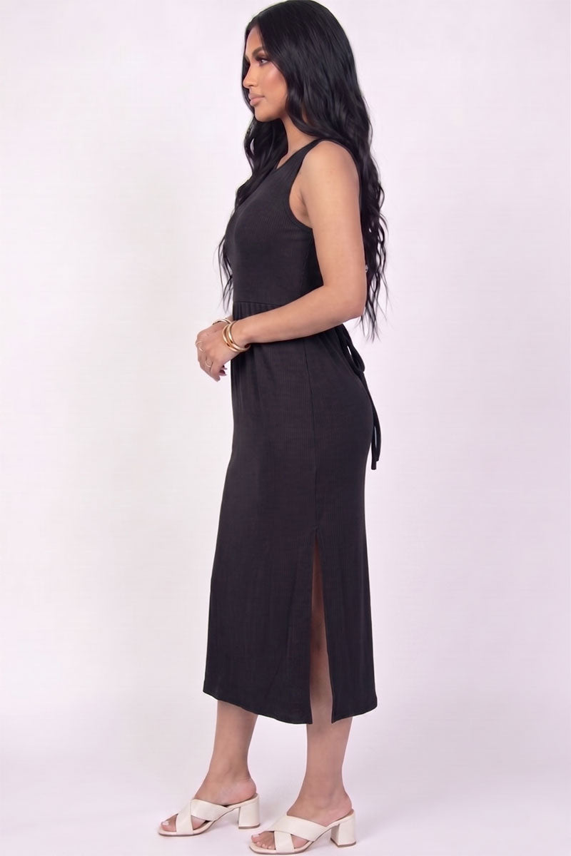 Vestido midi sin mangas con abertura lateral acanalado