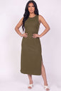 Vestido midi sin mangas con abertura lateral acanalado