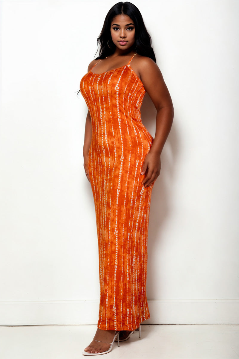 Plus Size Tie Dye Printed Cami Bodycon Maxi Dress - PRINT 315 MANGO / 1X Plus Size Tie Dye Printed Cami Bodycon Maxi Dress - PRINT 315 MANGO / 1X