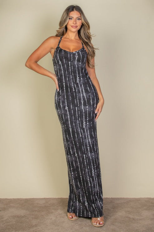 Tie Dye Printed Cami Bodycon Maxi Dress - Capella Apparel