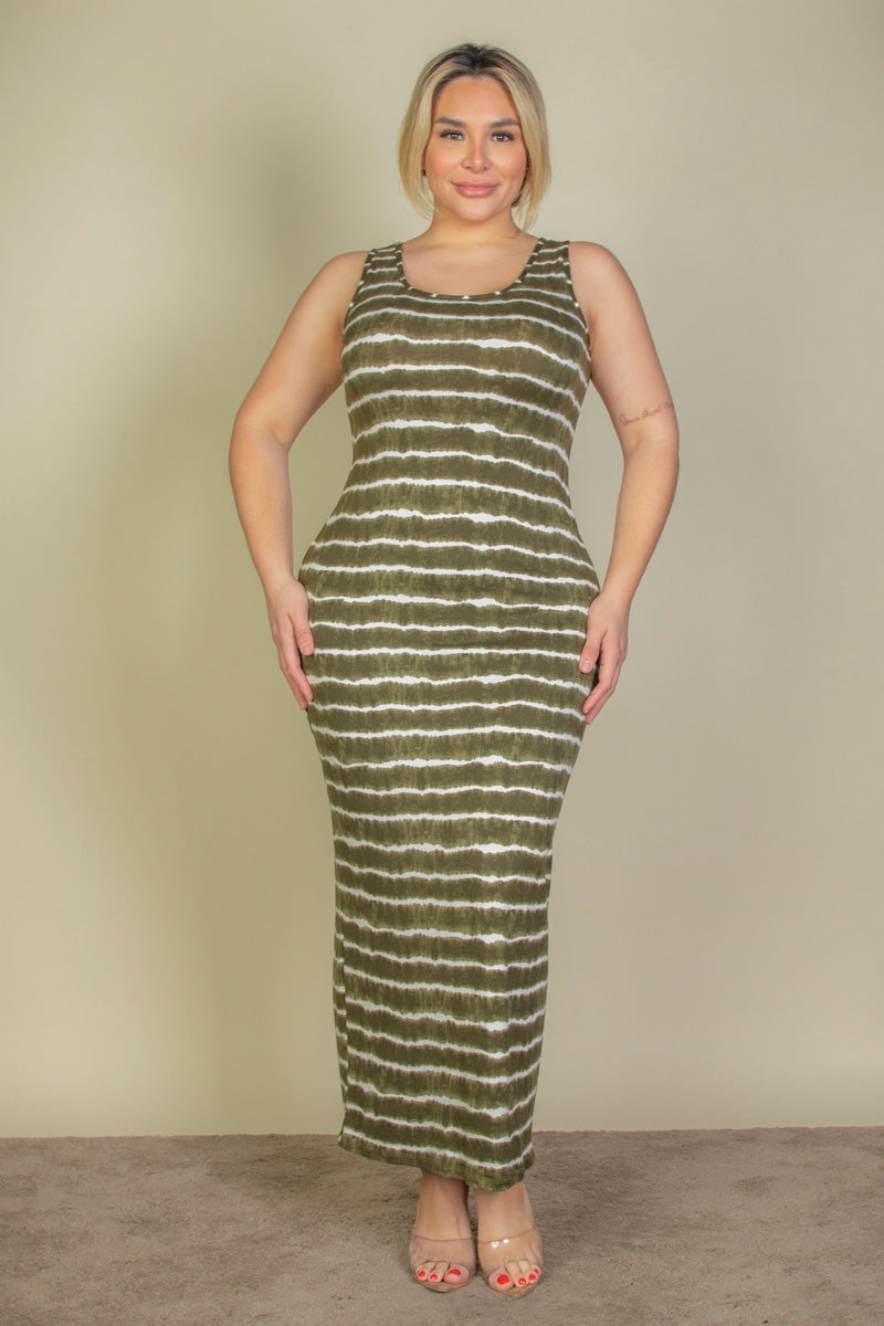 Plus Size Tie Dye Printed Tank Bodycon Maxi Dress (CAPELLA) - Capella Apparel