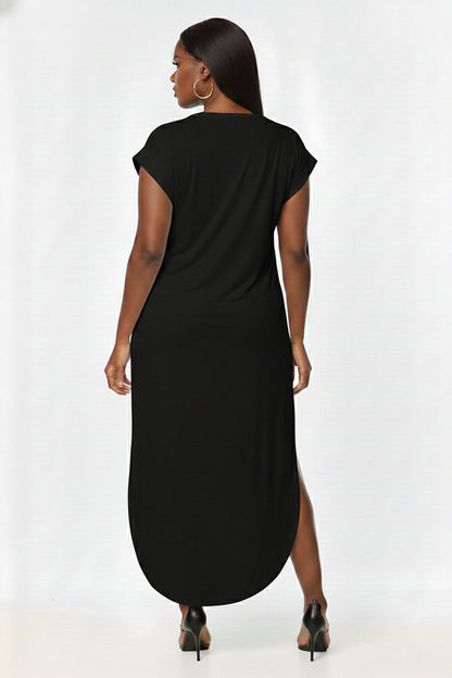 Plus Size Hidden Pocket Batwing Sleeve V Neck Long Dress (CAPELLA)