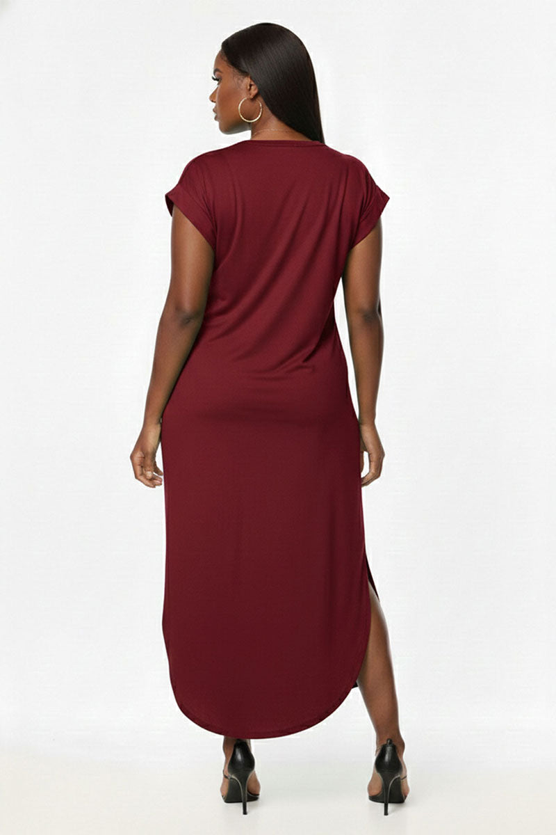 Plus Size Hidden Pocket Batwing Sleeve V Neck Long Dress