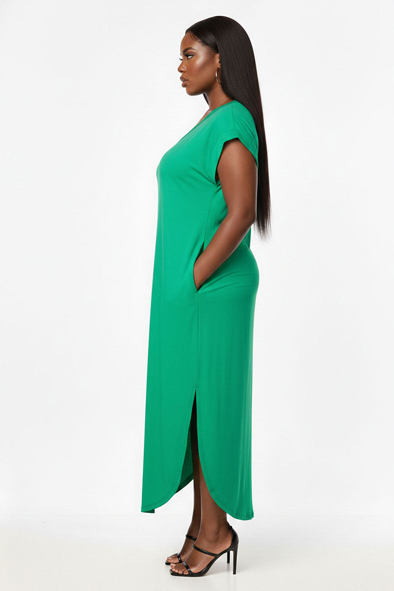 Plus Size Hidden Pocket Batwing Sleeve V Neck Long Dress Wholesale Capella Apparel Plus Size Hidden Pocket Batwing Sleeve V Neck Long Dress Wholesale Capella Apparel