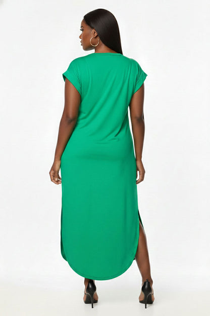 Plus Size Hidden Pocket Batwing Sleeve V Neck Long Dress (CAPELLA)