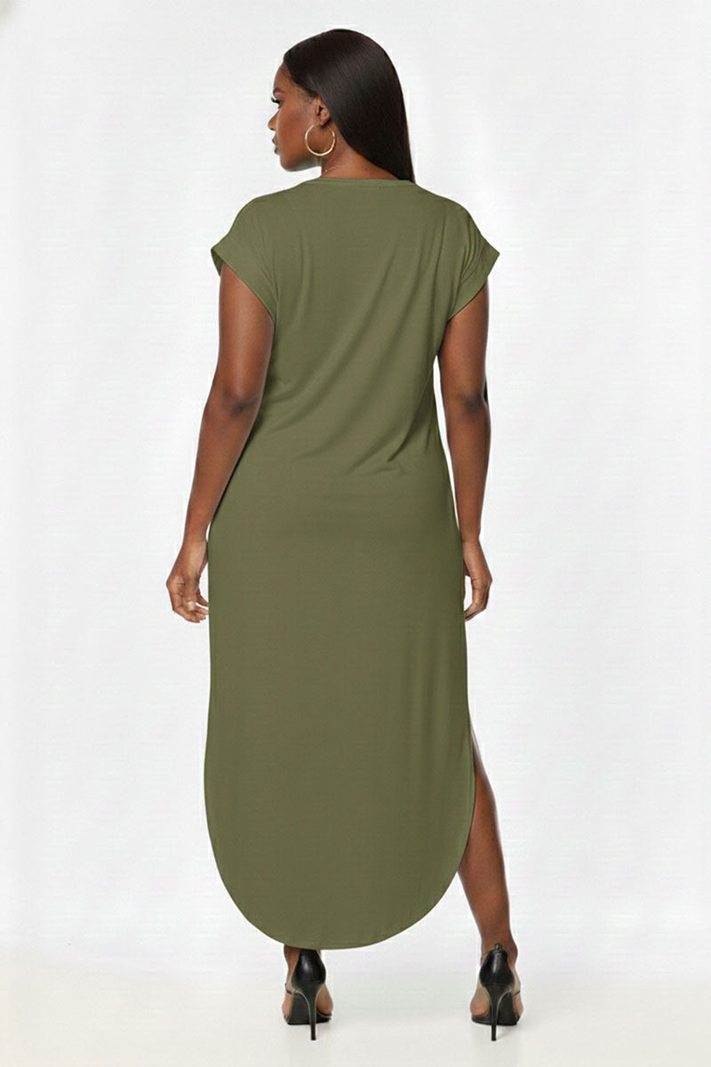 Plus Size Hidden Pocket Batwing Sleeve V Neck Long Dress (CAPELLA)