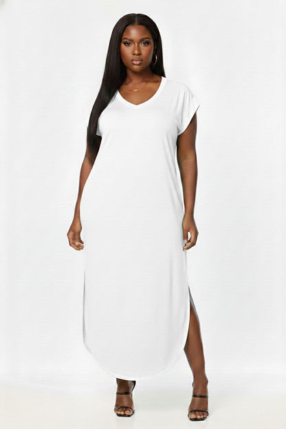 Plus Size Hidden Pocket Batwing Sleeve V Neck Long Dress (CAPELLA)