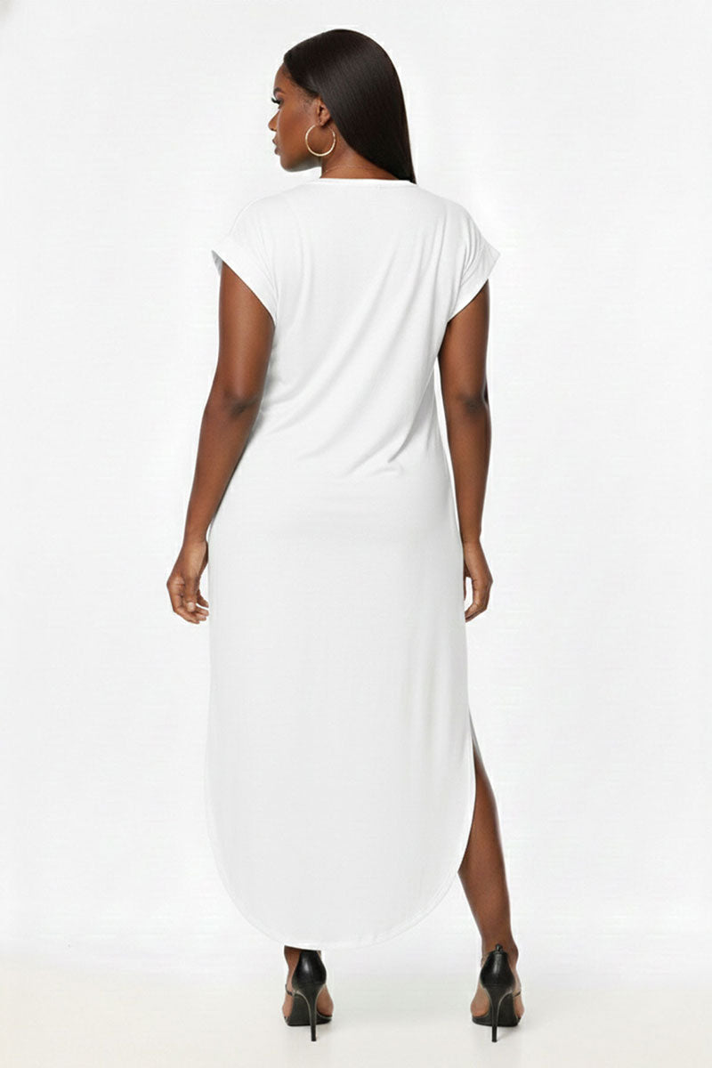 Plus Size Hidden Pocket Batwing Sleeve V Neck Long Dress (CAPELLA) White / 3X Plus Size Hidden Pocket Batwing Sleeve V Neck Long Dress (CAPELLA) White / 3X