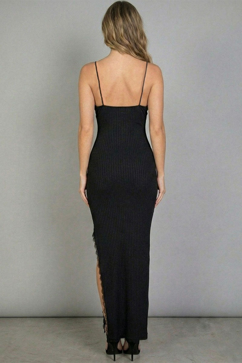 Eyelash Lace Trim Split Thigh Cami Dress