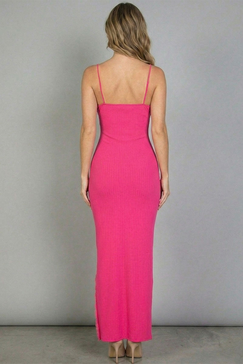 Eyelash Lace Trim Split Thigh Cami Dress