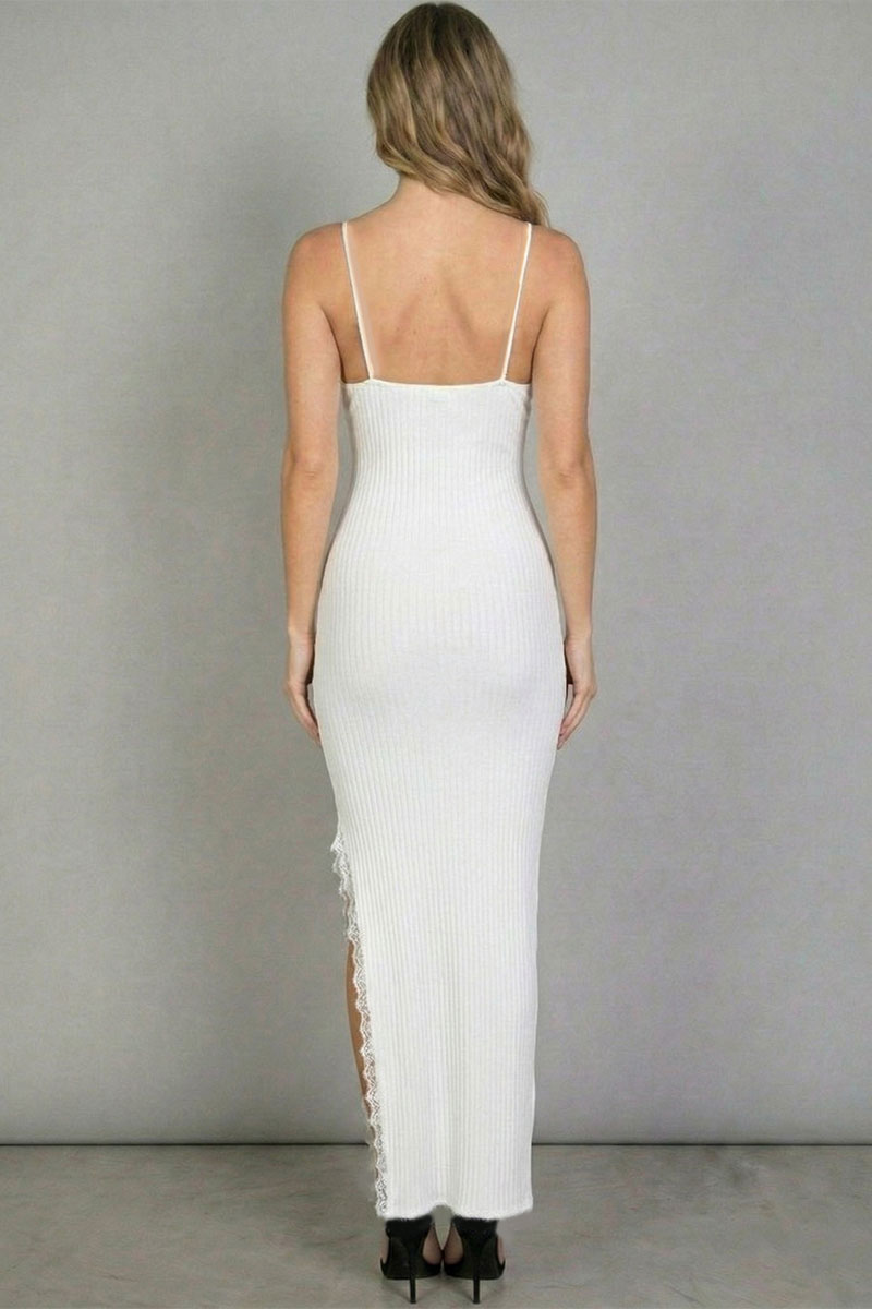 Eyelash Lace Trim Split Thigh Cami Dress