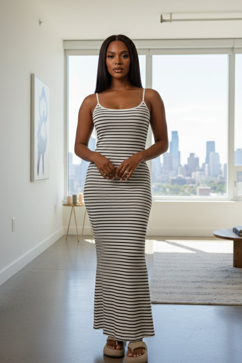 Women's Rib Knit Striped Bodycon Maxi Slip Dress – Wholesale