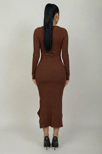Asymmetrical Lettuce Edge Ribbed Knit Midi Dress