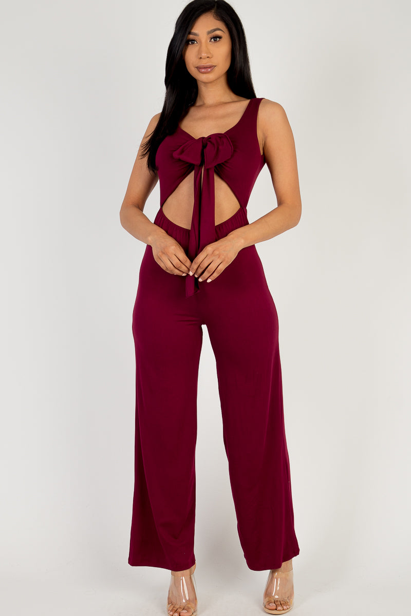 Front Tie Solid Sleeveless Jumpsuit - Capella Apparel