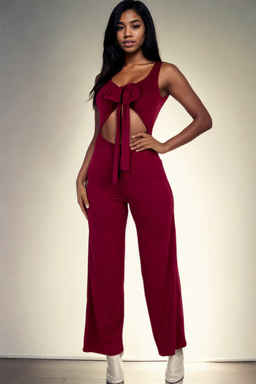Front Tie Solid Sleeveless Jumpsuit - Capella Apparel