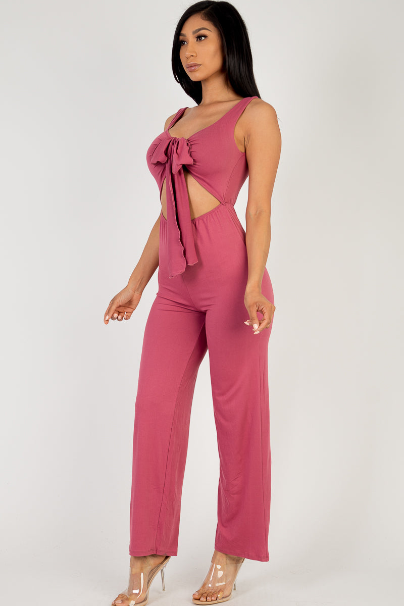 Front Tie Solid Sleeveless Jumpsuit - Capella Apparel