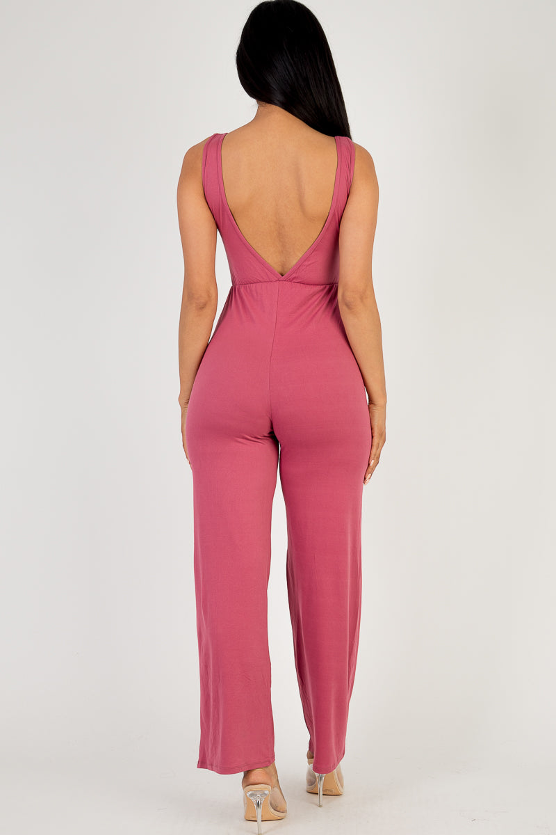 Front Tie Solid Sleeveless Jumpsuit - Capella Apparel