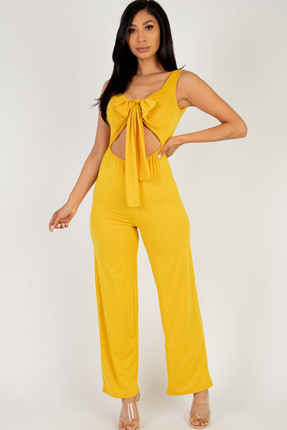 Front Tie Solid Sleeveless Jumpsuit - Capella Apparel