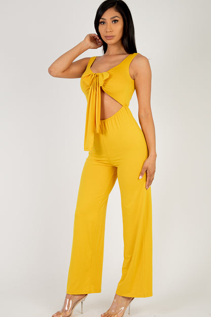 Front Tie Solid Sleeveless Jumpsuit - Capella Apparel