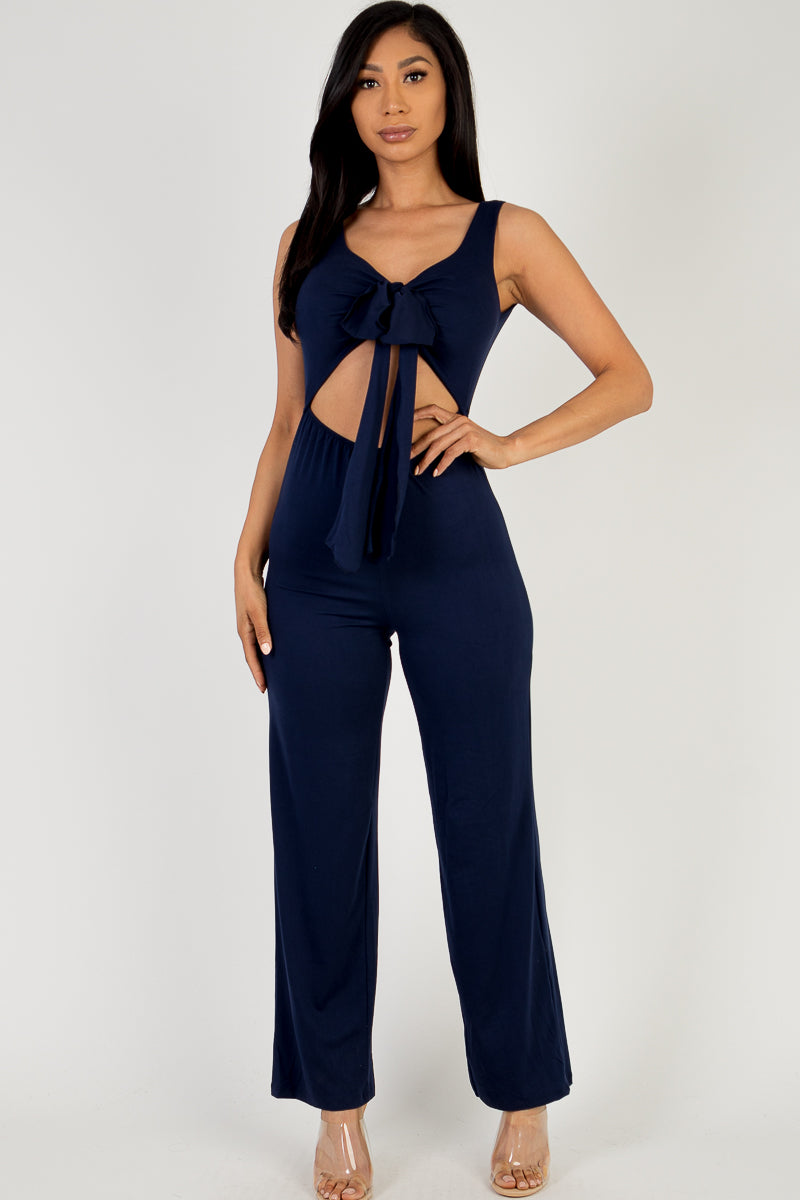 Front Tie Solid Sleeveless Jumpsuit - Capella Apparel