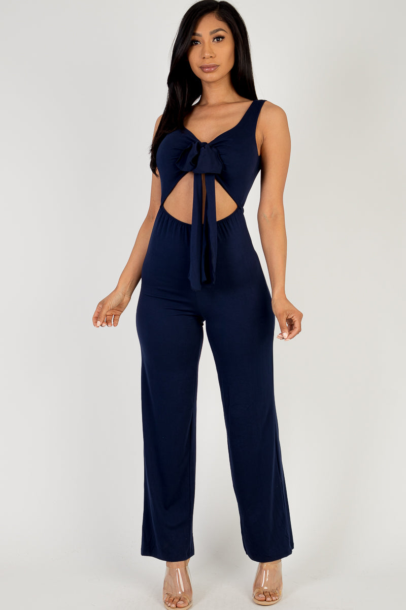 Front Tie Solid Sleeveless Jumpsuit - Capella Apparel