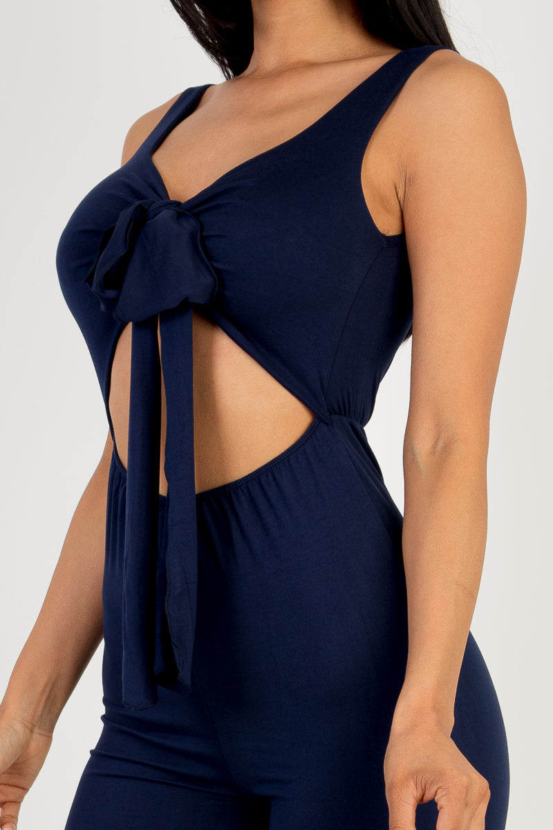 Front Tie Solid Sleeveless Jumpsuit - Capella Apparel