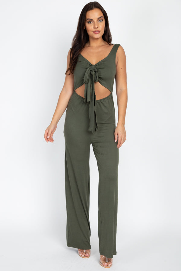 Front Tie Solid Sleeveless Jumpsuit - Capella Apparel