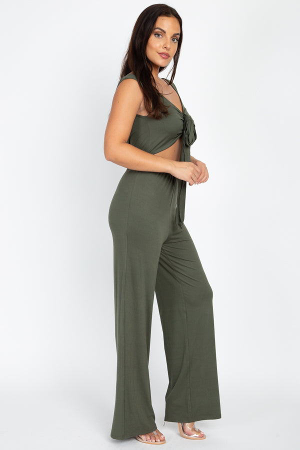 Front Tie Solid Sleeveless Jumpsuit - Capella Apparel