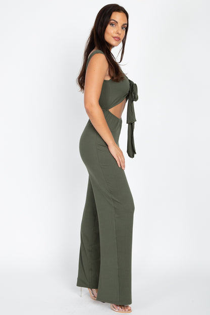 Front Tie Solid Sleeveless Jumpsuit - Capella Apparel