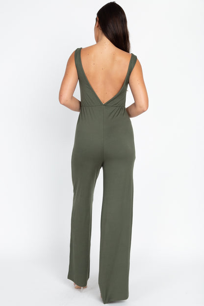 Front Tie Solid Sleeveless Jumpsuit - Capella Apparel