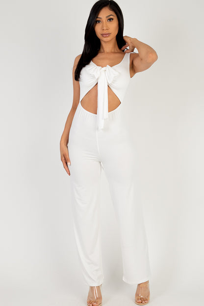 Front Tie Solid Sleeveless Jumpsuit - Capella Apparel