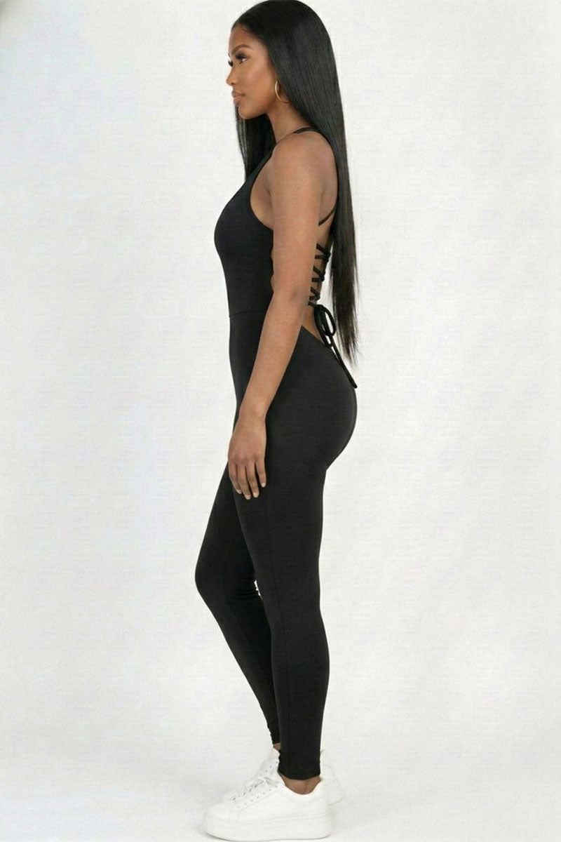Criss-Cross Open Back Bodycon Jumpsuit
