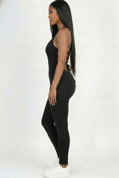 Criss-Cross Open Back Bodycon Jumpsuit