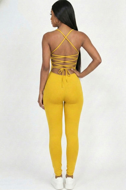 Criss-Cross Open Back Bodycon Jumpsuit