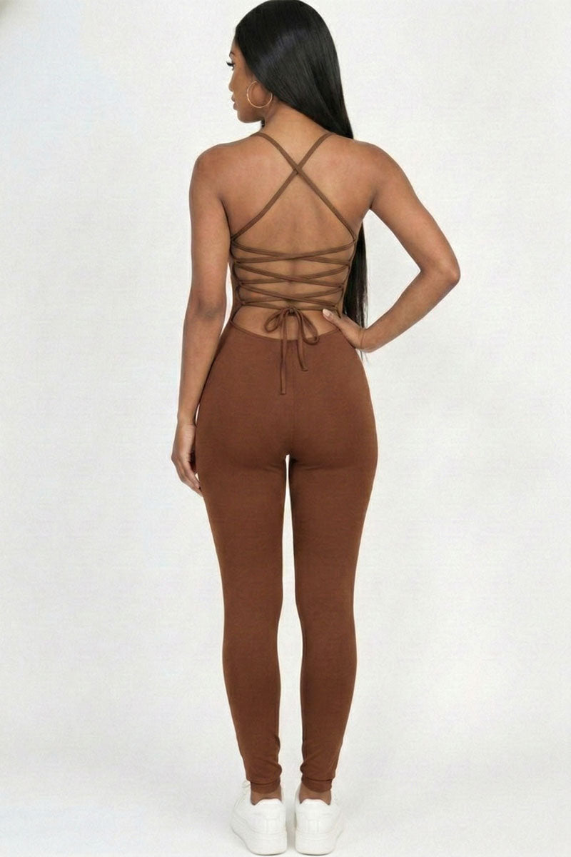 Criss-Cross Open Back Bodycon Jumpsuit