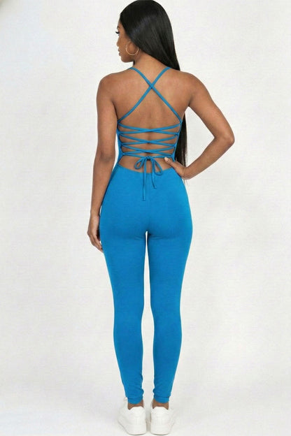 Criss-Cross Open Back Bodycon Jumpsuit