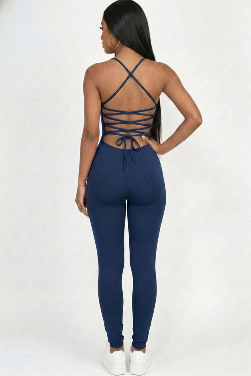 Criss-Cross Open Back Bodycon Jumpsuit