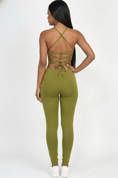 Criss-Cross Open Back Bodycon Jumpsuit