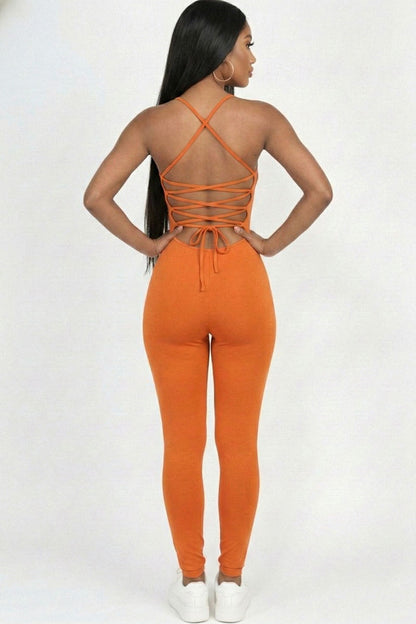 Criss-Cross Open Back Bodycon Jumpsuit (CAPELLA)