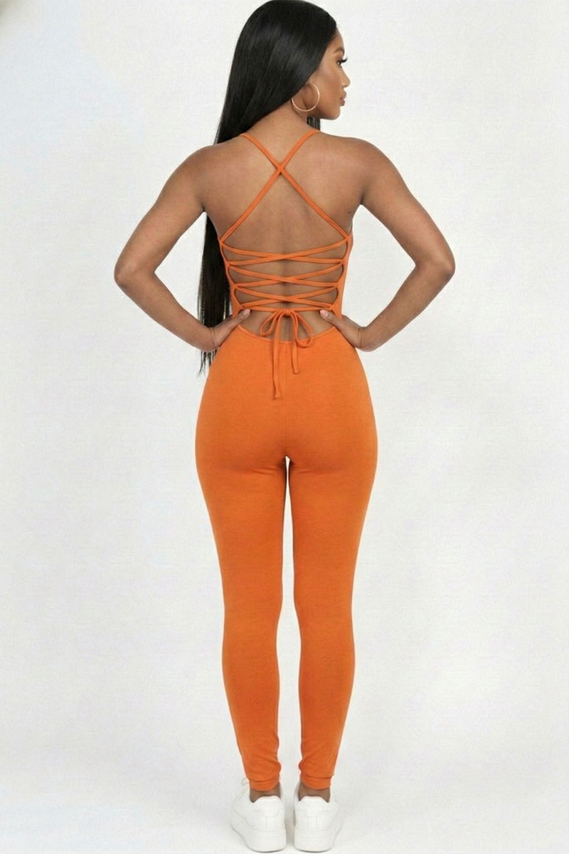 Criss-Cross Open Back Bodycon Jumpsuit