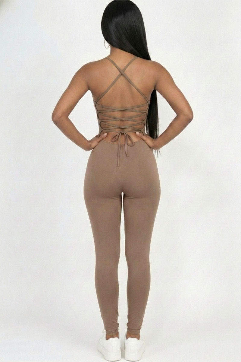 Criss-Cross Open Back Bodycon Jumpsuit