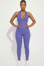 Halter V Neck Ribbed Bodycon Jumpsuit